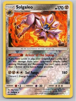 POKEMON SOLGALEO COSMIC ECLIPSE 142/236 REVERSE HOLO RARE NM A49199 FREE S&H