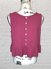 Anrabess Linen Blend Tiered Crop Tank Womens LG Mauve Sleeveless Cottage Coastal