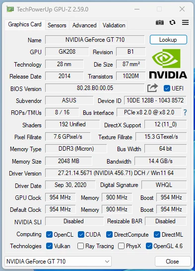 Asus GeForce GT 710 2GB, low profile, noiseless - Image 4 of 4