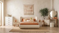 Schlafzimmer Set Beige Modern Luxus Bett Nachttisch Schminktisch