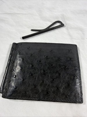 Bottega Veneta Black Ostrich Money Clip Wallet Excellent Card