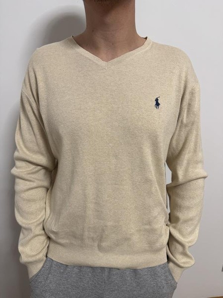 Men Polo Ralph Lauren Sweater Beige Cotton S #CIL8