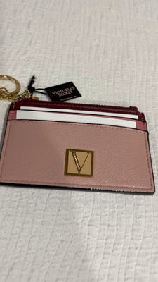 Victorias Secret Signature Stripe Credit Card Case & Coin Wallet Iconic  Pink NWT