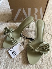 ZARA NEW PALE GREEN FLOWER HEEL FLORAL SANDAL MULE SHOE UK 4