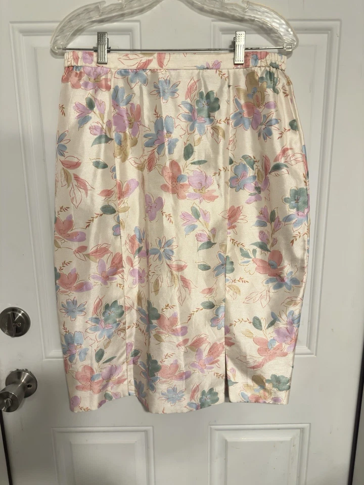 Conjunto de traje de falda y chaqueta rosa floral Leslie Fay para mujer y dama Y2K vintage talla 12 Foto 3 de 4