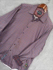 Robert Graham Shirt Mens Large Brown Geometric Floral Flip Cuff Button up
