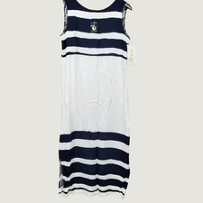 Vtg K.d. Spring Maxi Dress Womens Small Navy White Good Bold Stripe R-461 Read*