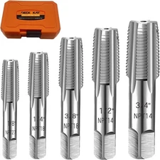5-Piece NPT Pipe Tap Set, Precision Carbon Steel 5 Piece Tap, Silver 