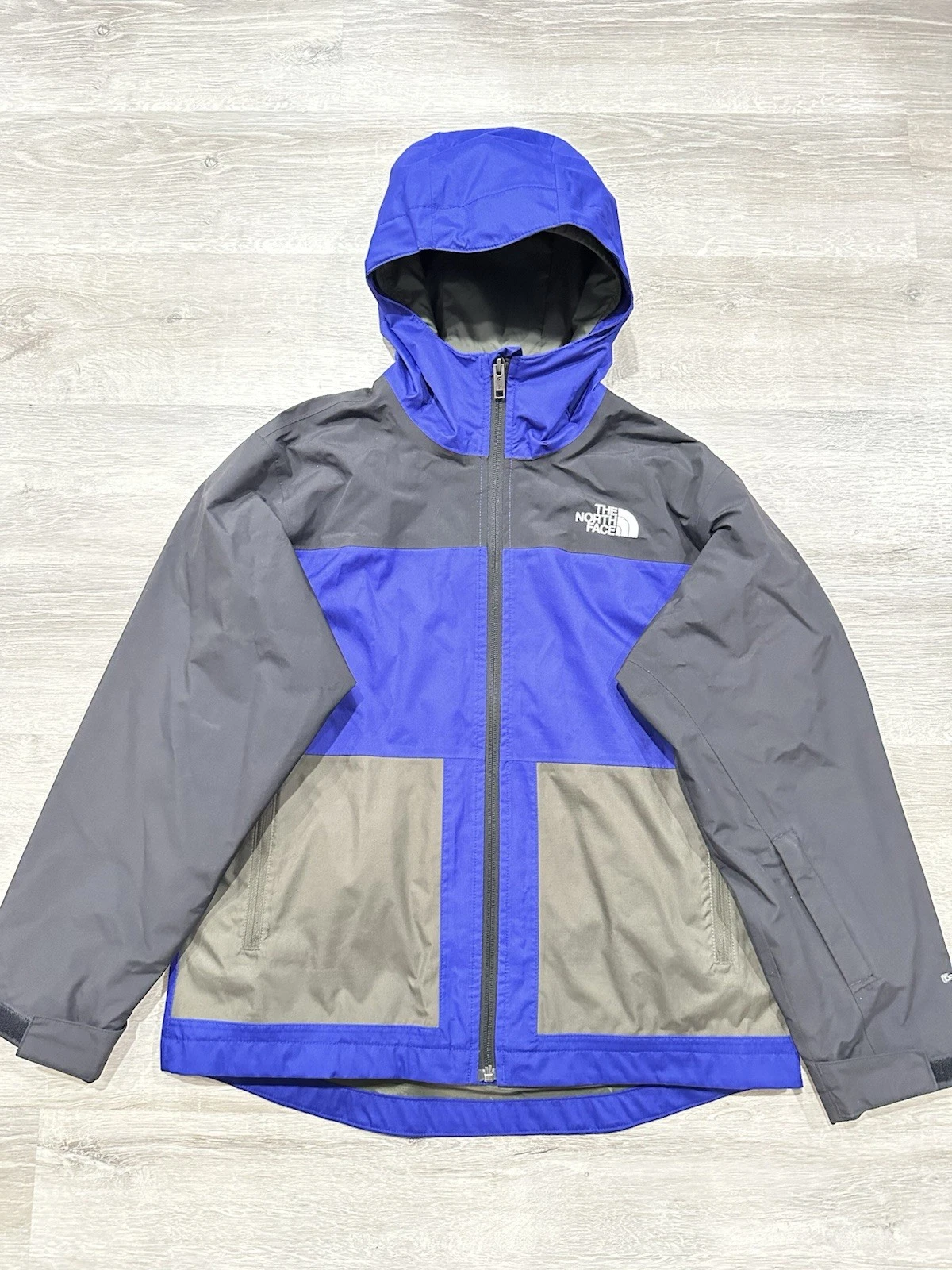 I337 The North Face Freedom Triclimate Hooded Blue Ski Shell Jacket Boys L 12