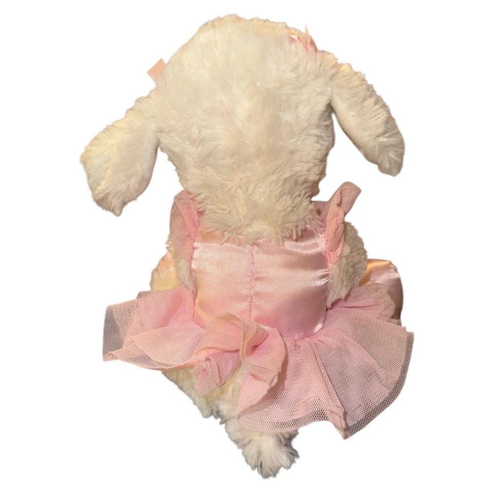 Russ Berrie Shining Stars 毛绒 Bichon 芭蕾舞女演员 白色小狗 粉色 Tutu Frise — 第 4/4 张图片