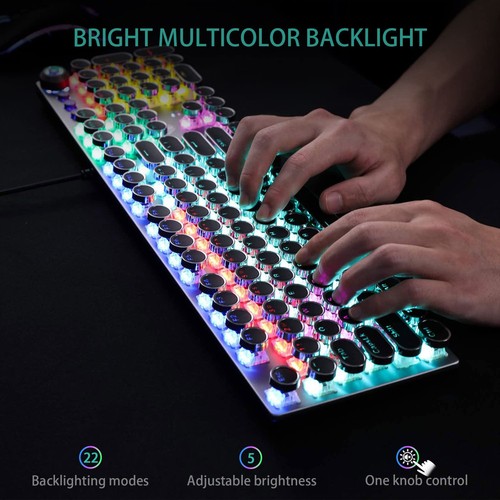 F2088 Typewriter Style Mechanical Gaming Keyboard Blue Switches,Rainbow LED B... - Picture 2 of 8