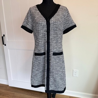 NWT 41 Hawthorn Ceena Knit Tweed Dress Grey Black Short Sleeve V-Neck Large