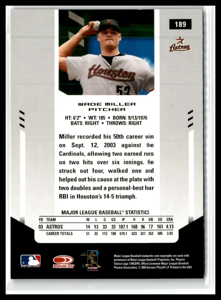 Wade Miller 2004 Leaf Certified Materials #189 Houston Astros - Image 2 of 2