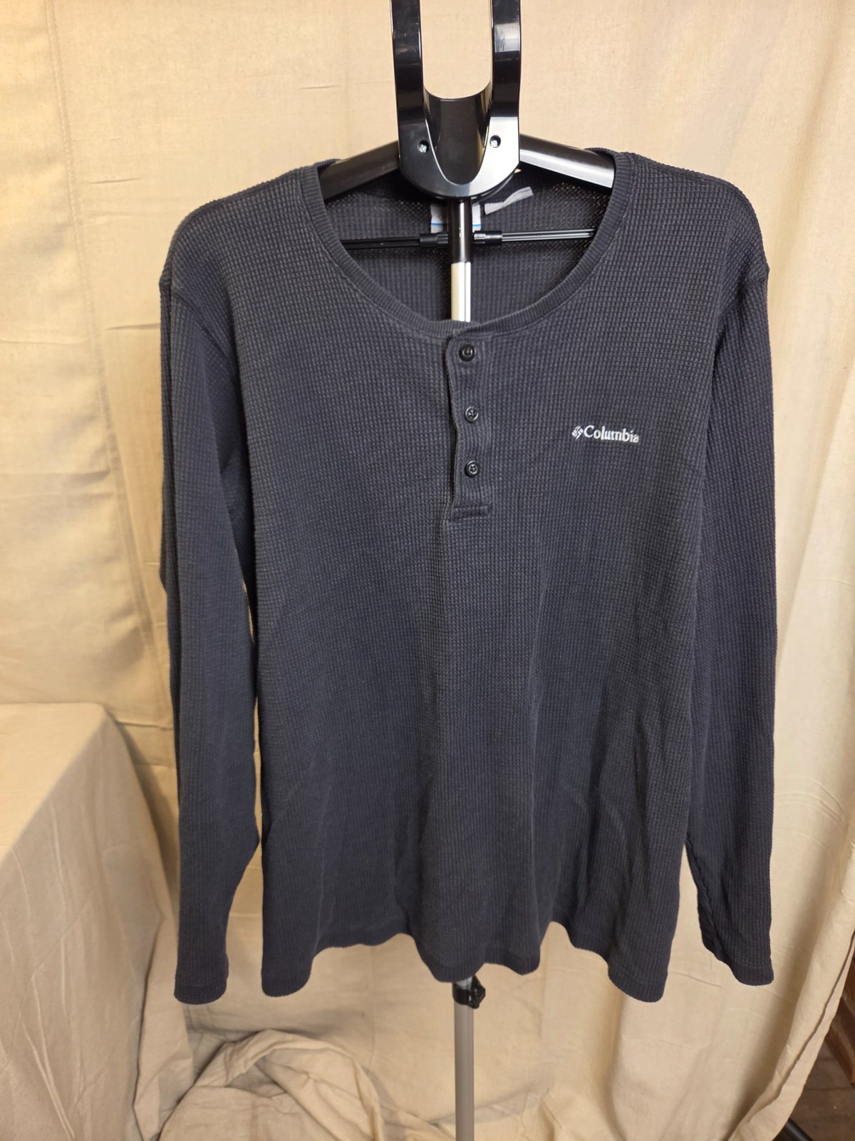 Columbia Henley Waffle Knit Thermal Shirt Mens XXL Black Omni-Wick