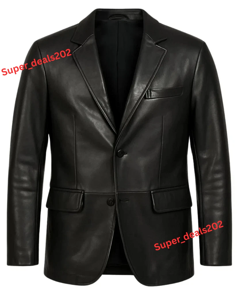 Men's Black Lambskin Leather Blazer Handmade Formal Office Stylish Soft Fit Coat