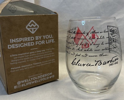 WellTold Stemless 12 oz Wine Glass Clara Barton Missing Soldiers NIB USA