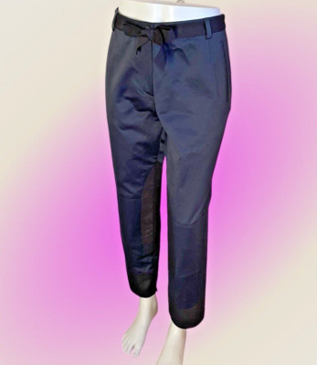 Dries Van Noten Women Cotton Navy Blue Black Tie Cuff Pants Size FR 40 US 8 NEW