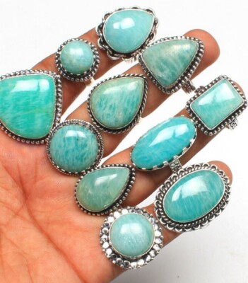 Calming Amazonite Gemstone 925 Sterling Silver Plated Handmade 25 PCs Rings Lot
