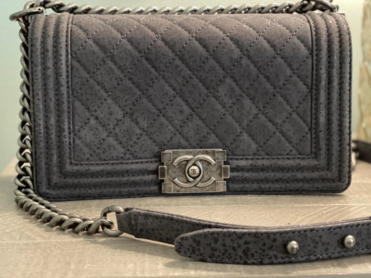 Chanel Old Medium Boy Bag Grey Matte Iridescent Ruthenium Hardware