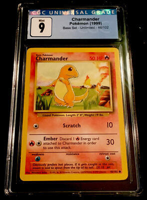 1999 POKEMON BASE SET CHARMANDER #46 GRADED CGC 9 MINT -FRESHLY