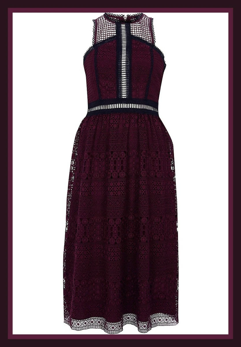 Plum lace deals midi dress