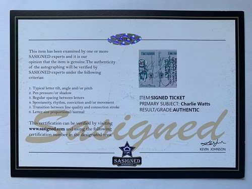 RARE Charlie Watts Rolling Stones Signed Replica Ticket + COA AUTOGRAPH SASIGNED - Picture 5 of 6
