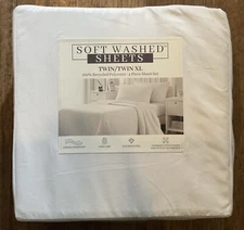 Oeko-Tex Soft Washed 4pc Twin/Twin XL White Sheet Set 100% Recycled Polyester