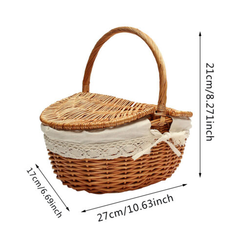 Wicker Picnic Basket Wooden Split Lid Picnic Basket Vintage-Style camping Hamper - Picture 2 of 9