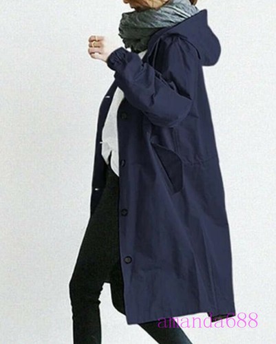 New Womens Oversized Hooded Windbreaker Rain Jacket Loose Coat Trench Coats Size - Picture 7 of 18
