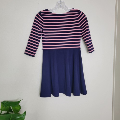 Polo Ralph Lauren Dress Striped Fit & Flare Casual Pink Navy Knit Girls Size M - Picture 4 of 5