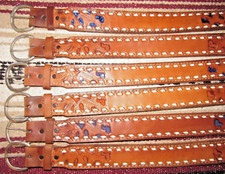 Vintage Western C M Co Buckstitch Inlay Leather Belts 6 pc Size 22 NEW
