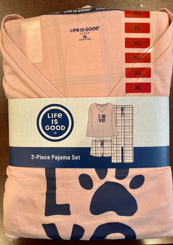 Life is Good Damas Manga Larga, Corto y Pantalón, Juego de 3 Piezas PJ Grande Foto 2 de 4