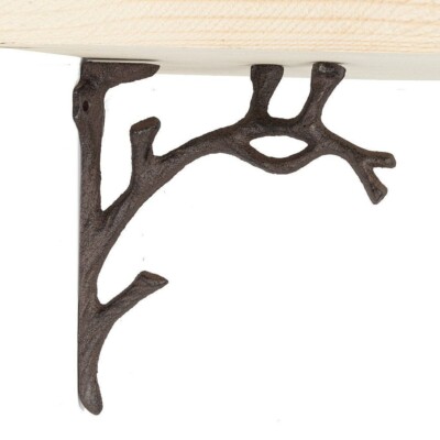 2; Cast Iron Tree Branch Shelf Brackets Rustic Antique Brown 7 1/4 x 6 1/4 inch