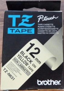 TZN631 - 12MM BLACK ON YELLOW  NON LAMINATED TAPE - BROTHER P~TOUCH