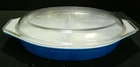 Vintage Blue Pyrex Oval Covered Divided Dish #24 1.5 Qt. 12.88" x 8.5" Excellent