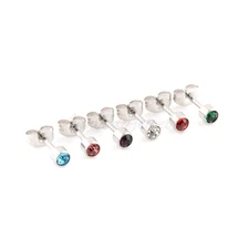 6 Pairs 16g 316L Steel Crystal Birthstone Ear Stud Earring Piercing Color Mixed