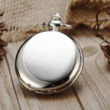 Elegant Unisex Quartz Pocket Watch Smooth Silver Necklace Chain Roman Number