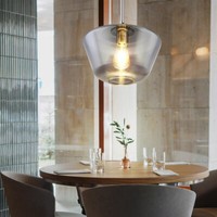 Glas HäNge Lampe Rauchfarben Pendel Chrom Decken Leuchte Ess Zimmer Beleuchtung