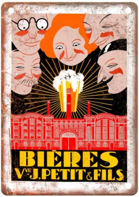 Bières Vve J Petit & Fils Vintage Liquor Poster Reproduction Metal Sign E553