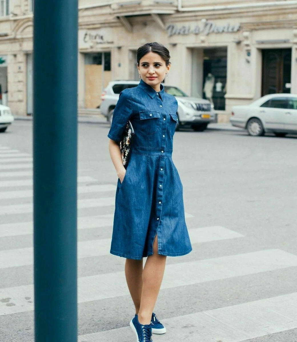 Navy top denim dress