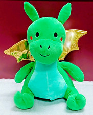 FAO Schwarz Green Dragon Plush Gold Wings 14" Stuffed Animal Toy Lights  Sound