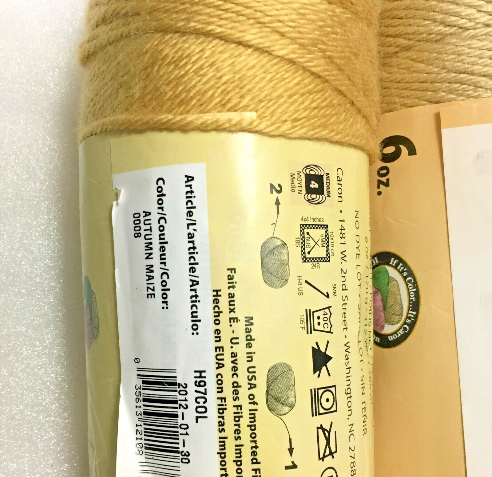 Caron Simply Soft Acrylic Yarn lot of 2 No DYE Lot 6 oz Color Bone ...