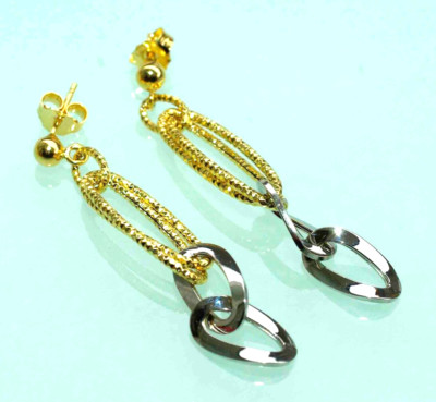 Ohrhänger Ohrstecker 750 Gelbgold  Weißgold 18 KT *bicolor* langes DESIGN WOW