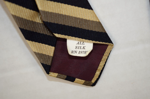 Neck Tie VTG Pride of England 70s Tan Black Cream Yellow Stripe Tie 54" x 3.5" - Picture 4 of 6