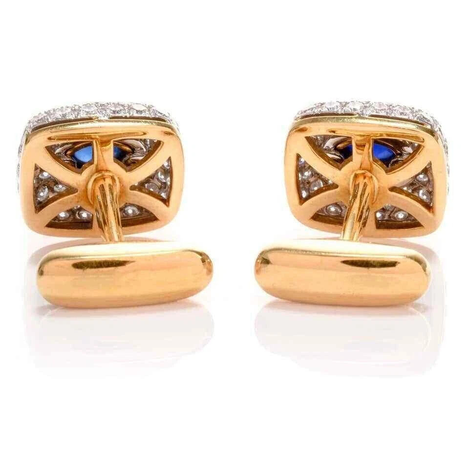 2.50CT Oval cut sapphire & round cz Bezel set yellow rhodium 925 Silver Cufflink - Image 4 of 4