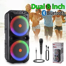 Dual 8'' Portable Bluetooth Speaker Sub woofer Heavy Bass Sound System Party Mic
