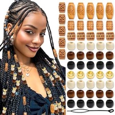 60Pcs Wooden Hair Braid Beads Multi Shape Gold Hair Jewelry for Braids Loc