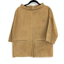 Vintage 60s Bonnie Cashin Design For Sills Co Suede Boxy Rollneck Top Tan Mod