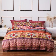 Abreeze Bohemian Duvet Cover Set Colorful Orange Boho Retro Bedding Set Damask