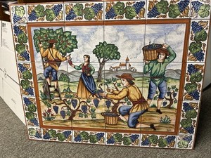 Hand Painted Ceramic Tile Mural Wall Art From Spain 30x24"